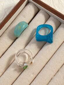 3 piezas/Set Anillos de moda elegantes minimalistas con incrustaciones de strass de colores frescos, adecuados para el uso diario y fiestas de mujeres - Multicolor - Ver 2