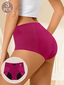 MEIYATING 3pcs Plus Size Women's Period Panties, Triangle Briefs, Leak-Proof, Breathable Mesh - Purple - View 3