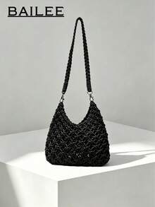BAILEE Stylish, Casual, Hand-Knitted, Open-Work Women's Single-Strap Bag. Features A Unique Woven Shoulder Strap Design. Perfect For Outfits And As A Gift. - Multicolor - View 2