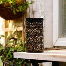 1pc Vintage Floral Hollow Solar Lantern, Portable Handle Metal Solar Projection Light, Garden Tabletop Decor Hanging Lamp - Large Peony Lantern - View 4