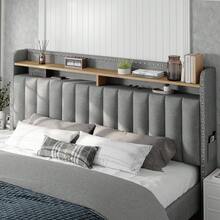 EnHomee Bed Frame With 2 Storage Drawers And 2-Tier Bookcase Headboard,1000lbs Heavy Duty For Bedroom Apartment,Easy Assembly And Noise Free - 灰色 - 查看 3