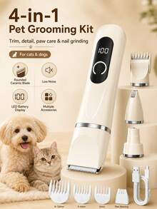 4-In-1 Pet Grooming Kit For Dogs And Cats, Low Noise Dog Clipper With Ceramic Blade, Nail Grinder, Claw Trimmer, LED Battery Display, USB-C Rechargeable Cat Clipper With Guide Comb, Suitable For Body, Face, Paws And Nails - View 2