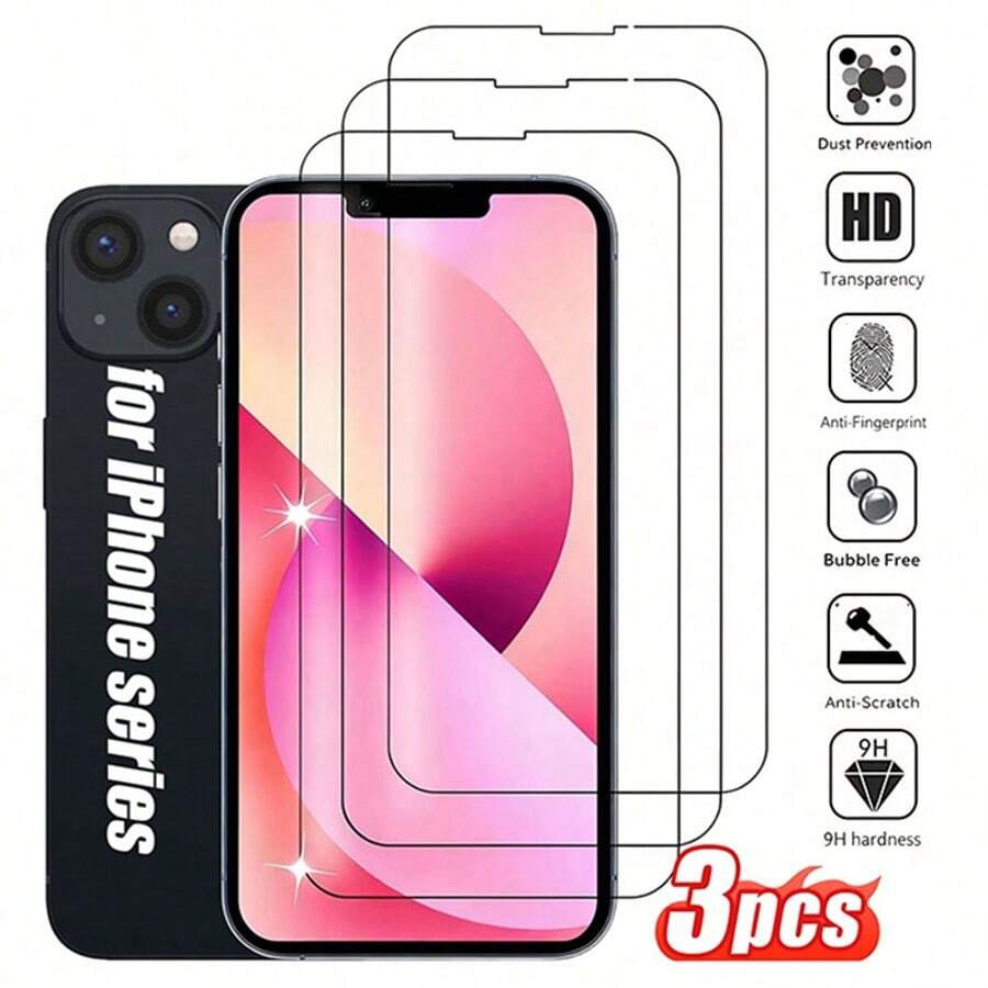 3 Pieces Set, High-Definition Tempered Glass Screen Protector, Scratch Resistant, Waterproof, Dustproof, Mobile Phone Accessory, No Bubbles, Screen Protector Compatible With IPhone 13, Screen Protector Compatible With IPhone. Compatible With IPhone13/14/15/16/16 Plus/16 Pro/16 Pro Max/16/17/17 Air/17 Pro/17 Pro Max/17/17 Air/17 Pro/17 Pro Max. [International Version Non Local Version]