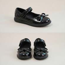 Girls' Glossy Black Bow Mary Jane Shoes, Hook And Loop Easy-On Flat Shoes, Suitable For School, Performance, Formal Occasions - Black - View 6