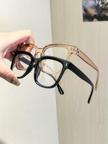 2 pièces Lunettes pour femmes en matériau PC, monture épaisse vintage unie, pour réunions d'affaires, rendez-vous décontractés, printemps et automne - Multicolore - Voir 4
