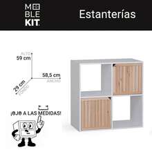 KIWI MOBLEKIT | Mensole in Legno per Stoccaggio e Decorazione, Modelli a Cubo o Rettangolari con Opzioni di Porte o Cassetti, Mobili Ausiliari Moderni per Soggiorno, Camera da Letto o Ufficio - Libreria a 4 scomparti, 58,5x29x59 cm, bianca. - Visualizzare 3