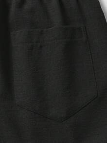 男士仿亞麻純色休閒直筒長褲，極簡日常通勤百搭紋理亞麻感長褲 - 黑色 - 查看 6