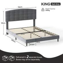 MCC Direct Upholstered Bed Frame With Cozy Button Tufted Headboard & Adjustable Height, Wood Slat Support, No Box Spring Needed - Cheyenne - Grey - View 10