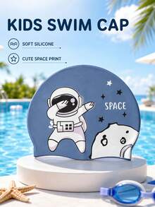 Children's Silicone Swim Cap, Unisex, Waterproof Cartoon Design, Suitable For Beach Vacation And Swimming Party, Back To School, First Day Of School - Multicolor - View 7