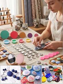 63-1pc Multi-Size Fabric Button Kit With Silicone Molds, Blank Button Blanks For Manual Pressing Into Button Sets, Suitable For Clothing, Coats, Windbreaker Jackets And Jewelry DIY Handmade Accessories, Perfect For Back To School, Halloween, Christmas Decor And Gifts - A - View 2