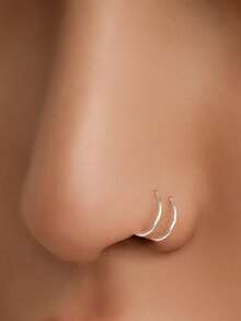 1pc S925 Silver Plated 14K Gold Double Nose Ring, Suitable For Single Hole Nose - Expandable Nose Ring, Small Spiral Nose Ring - 14K Gold Plated Silver Nose Ring - Pure Silver Jewelry - Hypoallergenic - Unisex Piercing Jewelry - Fashion Hip Hop Style - Suitable For Daily Wear - Multicolor - View 3