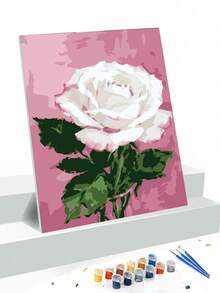 DIY Digital Oil Painting Acrylic Kit For Adults, 20*30cm With Paint And Brushes, Ideal For Stress Relief, Paint By Numbers, Handmade Numbered Painting, Floral Colored Canvas Design, Room Decor Wall Art, Beginner Painting, Perfect Gift For Friends - White - View 5
