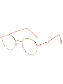 1 pieza Gafas decorativas sin graduación para mujer, de metal, minimalistas, sexys, multicolor, vintage, elegantes, redondas, de moda, juveniles, versátiles, para uso diario, ir al trabajo, lectura, vuelta al colegio, fotografía callejera, citas, uso de ordenador y teléfono, etc. - Dorado - Ver 2