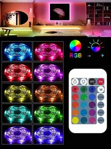 1pc USB Powered LED Light Strip With 24 Infrared Remote Control Functions, Adjustable Color Modes, Self-Adhesive Backing, Suitable For TV, Computer Screen, Party, Bedroom, Home Decor, Game Room, Family Gathering TV Backlight, Battery Powered - Black - View 6
