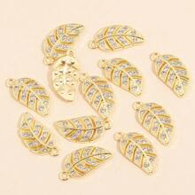 10Pcs Gold & Silver Alloy Rhinestone Leaf Pendants, Suitable For DIY Making High-Quality Necklaces, Bracelets And Fashion Jewelry - Leaves - View 2