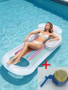 2pcs/1pc Adult Inflatable Floating Bed, Built-In Cup Holder Design, Sequin Decoration, Durable Material, Comfortable Back Support, Suitable For Pool Relaxation, Beach Vacation And Party Water Games, Easily Start Summer Fun - Multicolor - View 12