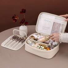 Portable Large Capacity Makeup Bag With Makeup Brush Storage, Waterproof PU Leather Travel Cosmetic Organizer Handheld Toiletry Bag For Women - Multicolor - View 7