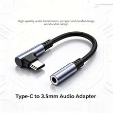1/2入 USB-C 轉 3.5mm 耳機孔直角音訊轉接線，編織音訊轉換線，相容於 Phone 17/16 Pro Max/16 Pro/16 Plus/16/15/// 系列 3.5mm 音訊輔助線 - 灰色 - 查看 1