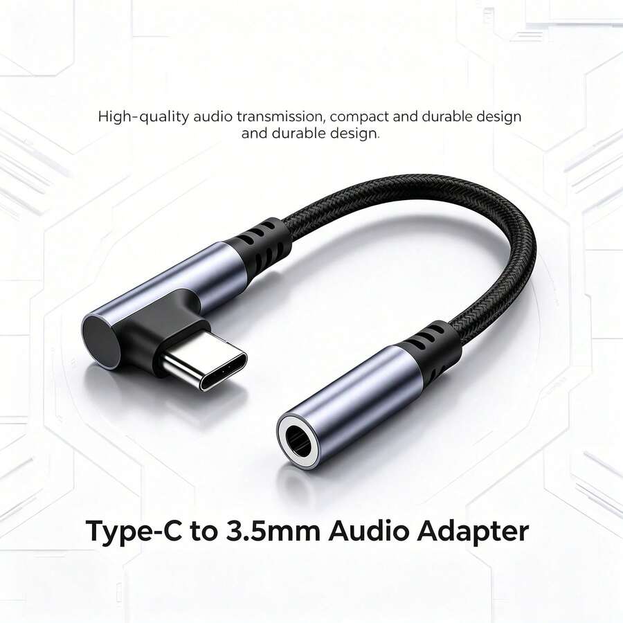 1/2入 USB-C 轉 3.5mm 耳機孔直角音訊轉接線,編織音訊轉換線,相容於 Phone 17/16 Pro Max/16 Pro/16 Plus/16/15/// 系列 3.5mm 音訊輔助線 - 灰色 - 查看 1