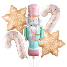 5Pcs Christmas Balloons Set, Nutcracker Soldier Cookie Color Snowflake And Pink Candy Cane Foil Balloons For Christmas Nutcracker Ice Snow Winter Gingerbread Theme Birthday Party Decorations - View 2