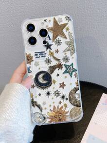 1 pieza Funda de teléfono TPU con ranura para tarjeta, patrón de pantalla completa de estrella, luna y sol, diseño creativo y personalizado, resistente a caídas, adecuada como regalo festivo, compatible con Apple 11 12 13 14 15 16pro/Promax/14 15 16plus/17/17pro, cubierta protectora de teléfono - Multicolor - Ver 4