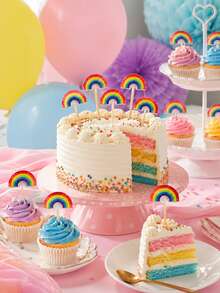 25/50/100pcs Rainbow Cupcake Toppers, Fruit Snack & Cocktail Drink Decor, Colorful Cake Decoration Sticks, Suitable For Birthday, Wedding, Summer Party & Dessert Table Decoration - Multicolor - View 3