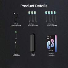 YUNCHI Adult Electric Toothbrush, Soft Bristles Deep Cleaning, 5 Cleaning Modes, 2-Minute Smart Timer With 30-Second Interval Reminder, Type-C Charging, 55-Day Battery Life, 8 Replacement Brush Heads And 1 Travel Storage Case, Suitable For Home And Travel Use - Multicolor - View 9
