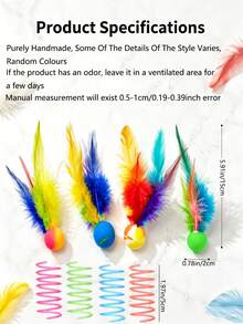 1/6pcs Colorful Feather Elastic Bouncy Ball Cat Toy, Interactive Self-Play Indoor Kitten Toy, Relieve Boredom And Burn Excess Energy, Daily Entertainment Pet Birthday Holiday Gift - View 2