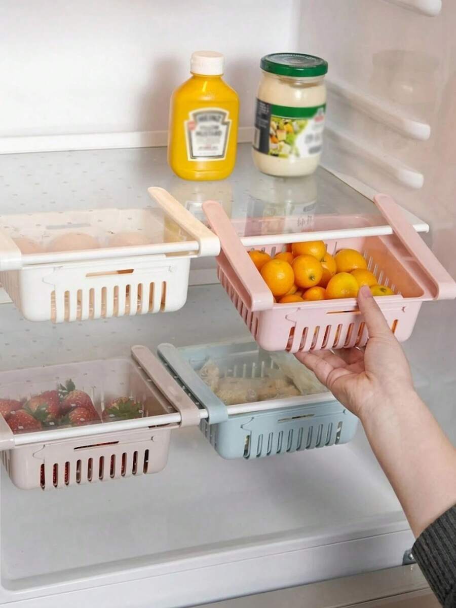 Caja de almacenamiento colgante expandible para refrigerador, contenedor de almacenamiento de frutas, verduras y huevos, estante organizador de refrigerador - Multicolor - Ver 1