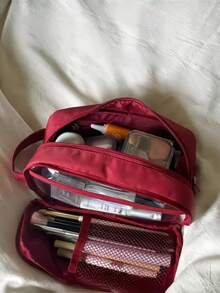 1pc Double Layer Large Capacity Pencil Case - Portable Travel Cosmetic Storage Bag With Multi-Layer Partition, Pencil Stationery Organizer, Multiple Colors Available, Back To School Essential, Handheld Pencil Pouch, New Niche Design, Minimalist Stationery - Double-layer Pencil Case - View 2