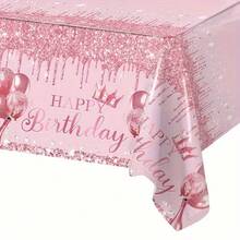 1/2pcs Pink Glitter Drip Crown Balloon Birthday Tablecloth, Waterproof Oil-Proof Washable Reusable, Exquisite Printed Design With Strong Atmosphere, Birthday Party Dessert Table Desktop Decoration Table Mat - Multicolor - View 1