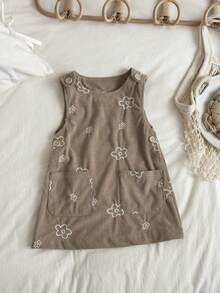 INS Toddler Baby Girl Brown Floral Embroidered Corduroy Overall Dress Spring Autumn - Maroon - View 9