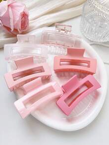 6pcs/Set Pink Matte Square Hair Claw Clips In Assorted Shade, Versatile Medium-Sized Hair Accessories For Daily & Vacation Outfits - Multicolor - View 6