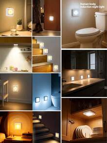 3件/1件 LED 感應夜燈，智能 PIR 感應櫥櫃壁燈，簡易安裝，15秒自動關燈，暖光與冷光可選，電池供電無線方形感應燈，適用於浴室、臥室、走廊、樓梯、櫥櫃 - 方塊感應燈 - 查看 7