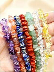 1pc Natural Crystal Agate Chip Bracelet Asymmetrical Women's Handmade Bracelet (Random Color) - Multicolor - View 1