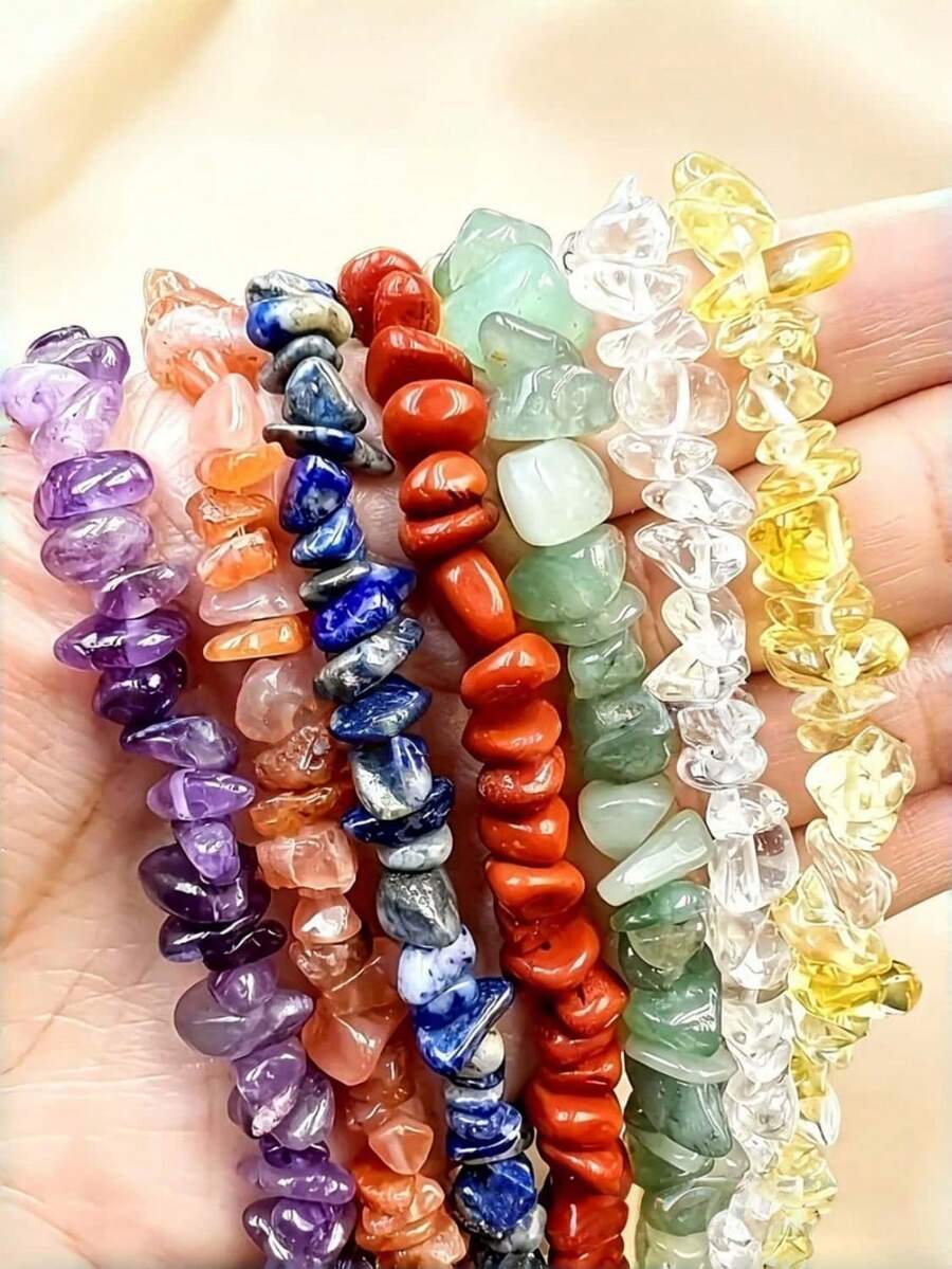 1pc Natural Crystal Agate Chip Bracelet Asymmetrical Women's Handmade Bracelet (Random Color) - Multicolor - View 1
