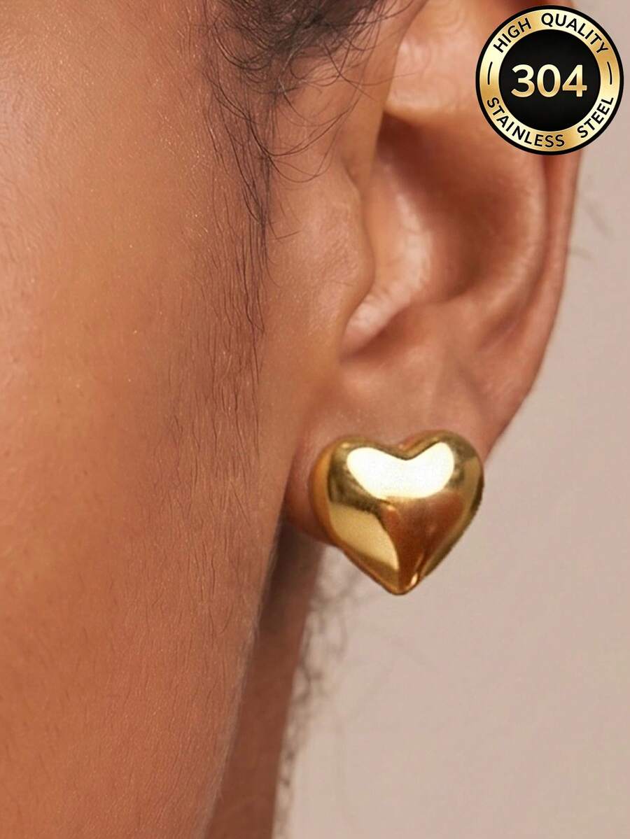 Pendiente de botón con corazón vintage para mujer, pendiente de oro con encanto, joyería de acero inoxidable resistente al agua, joyería de verano para vacaciones, boda, fiesta, uso diario y regalo