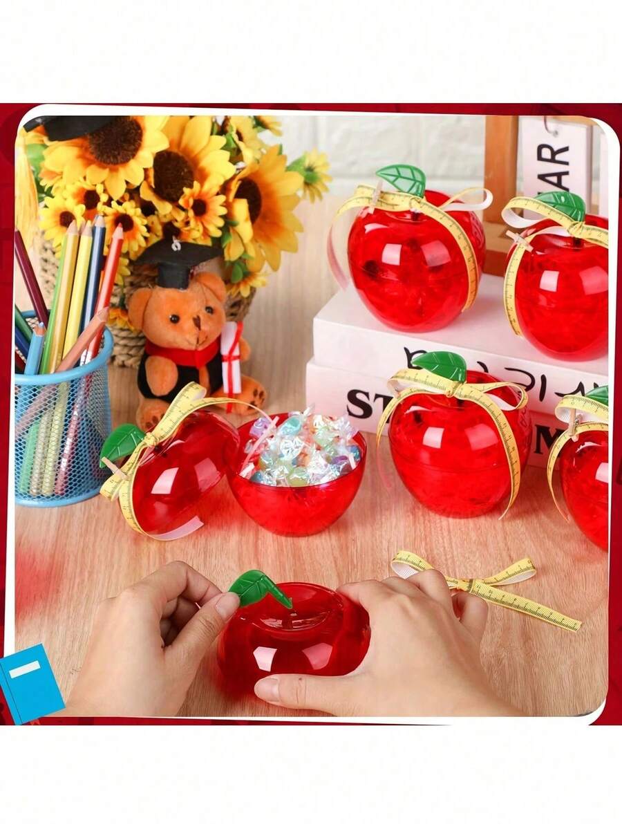 Back To School Creative Gift Packaging Box, Apple Shaped Container, Red Apple Shaped Candy Jar. Back To School Gift Decoration, Teacher's Day Gift, DIY Gift Decoration, Suitable For Back To School Gift Packaging, Holiday Decoration, DIY School Candy Box - Multicolor - View 1