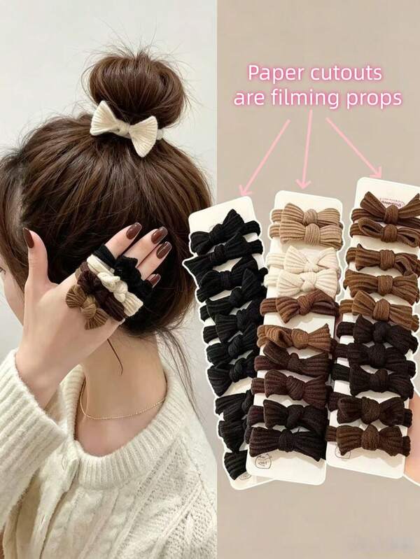 24/12/2pcs/1set Women's High Elasticity Bow Seamless Hair Ties, Designed For Women With Ultra-High Elasticity. These Hair Ties Have No Seams And Excellent Elasticity, Without Causing Hair Damage. They Are Cute Hair Accessories, Perfect For Tying Ponytails. Both Fashionable And Practical, Suitable For Sports, Dates Or Daily Commuting. Belong To Ultra-High Elasticity Hair Ties, Hair Ropes Or Rubber Bands Category. (Random Color Shipment)