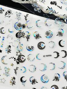 12Pcs Holographic Silver Butterfly & Snake Nail Stickers, Laser Metallic Rose Moon Star Butterfly Tiny Star Glitter Self-Adhesive Nail Decals, For Galaxy & Space Themed Manicure Accessories DIY Nail Art Supplies, Shiny Nail Decorations - Multicolor - View 9