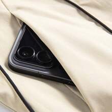 Guys Solid Tone Hooded Zip Jacket With Slim Black Edge Stitching For Weekend Walk Date Casual Fashion Look Sports - Khaki - View 7