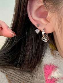 1pc Exquisite Sparkling Star Orbit Zirconia Cartilage Stud, Niche Design Starburst Pendant Edge Cartilage Hoop Earring Jewelry For Women - Heart Star Earrings - View 1