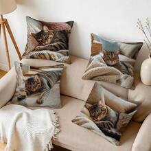 4pcs Brown Cat Pattern Pillow Covers Without Inserts, Single-Sided Printed Pillow Covers, Suitable For Living Room Bedroom Home Decor, All-Season Pillow Covers - Multicolor - View 10