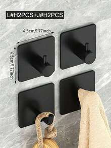 1/2/4 piezas Ganchos adhesivos cuadrados, ganchos para toallas montados en la pared sin perforación, estante colgador, organizador de ducha, esencial para el hogar y apartamento, accesorios de baño y almacenamiento de cocina - Negro - Ver 22