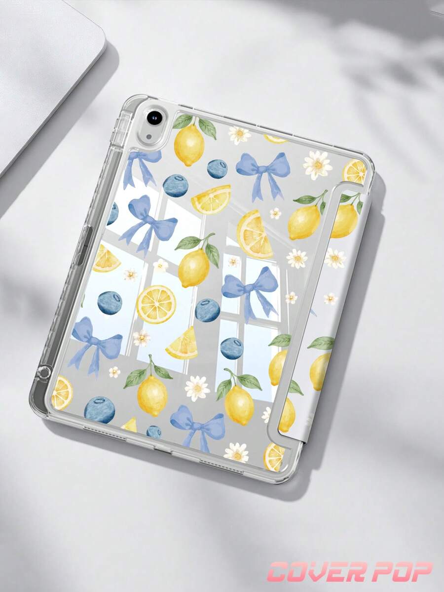 蝴蝶結檸檬藍莓雙面彩繪壓克力水晶保護殼，相容 iPad Air 8(M4)2026(11吋)、Air 8(M4)2026(13吋)、第10代、10.2/Mini 6/Mini 7/9.7吋，相容 Galaxy Tab A9 Plus、3+Y 折疊平板，防彎曲、矽膠加固護角、自動喚醒/睡眠功能、內置筆槽、多角度折疊支架－完美日常保護，節日禮物