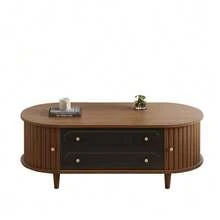 Coffee Table 100 X 50 X 36 Cm, Walnut Finish. Coffee Table With Two Drawers, Console Table With Roll-Up Door, Side Table, Living Room Table With 4 Legs, Walnut And Black Finish. - 棕色 - 查看 1