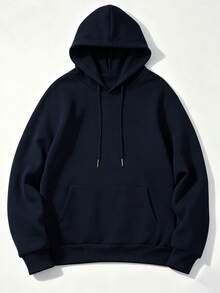 1pc Men's Solid Gray Long Sleeve Hooded Sweatshirt, Suitable For Daily Casual Wear And Gifting To Friends, Thin Style - Navy Blue - View 4