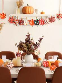 3/6/9pcs Random Color Cute Felt Autumn Leaf Tree Decor, Thanksgiving Leaf Pumpkin Hanging Ornaments, Suitable For Baby Shower And Home Decoration - Multicolor - View 5