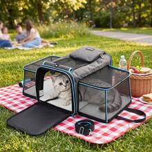 Faltbare Transporttasche für Katzen, 48*30*31 cm, grau, wasserdicht Transportbox für kleine Hunde – atmungsaktives Netzgewebe, aus Oxford Leichte Haustier-Tragetasche mit Schultergurt & waschbarem Kissen - Grau - Übersicht 1