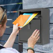 RibasuBB Wall Mounted Mailbox With Combination Lock, Large Capacity, Secure Metal Mail Box, Black - Default - View 9